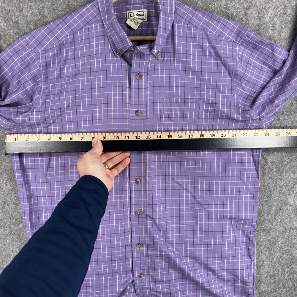 LL‎ Bean Shirt Mens LT Purple Check Long Sleeve Wrinkle Free Traditional Cotton - Picture 7 of 13